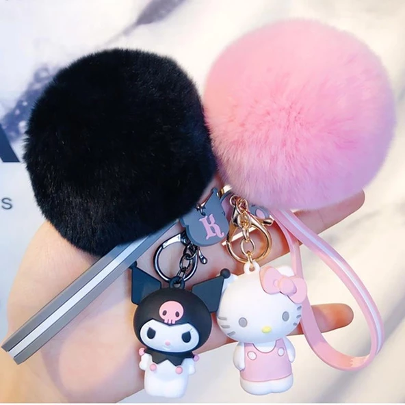 Kuromi Sanrio Silikon Anahtarlık  Pon Ponlu ürün görseli