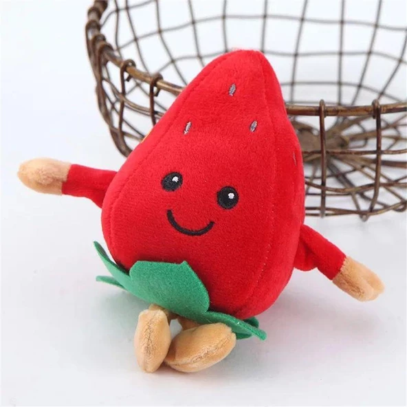 Sevimli Peluş Çilek Anahtarlık Çanta Süsü Fuşya - Resim 2