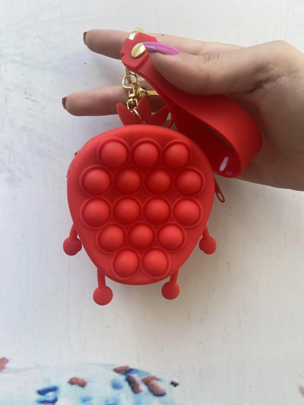 Çilek  Popitli Bozuk Para Cüzdanı Anahatarlık - 4