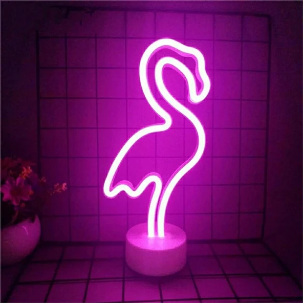 Neon Işıklı Dekoratif Flamingo Masa Gece Lambası 