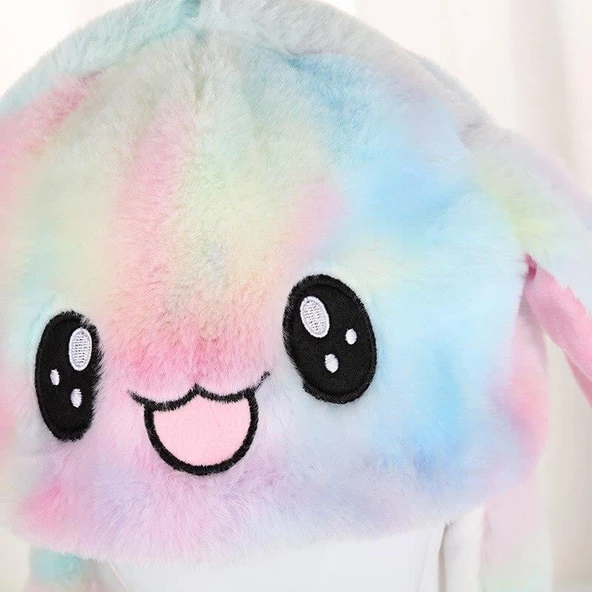 Işıklı Oynar Kulaklı Peluş Kawaii Figürlü Şapka Rainbow Rengarenk - 4