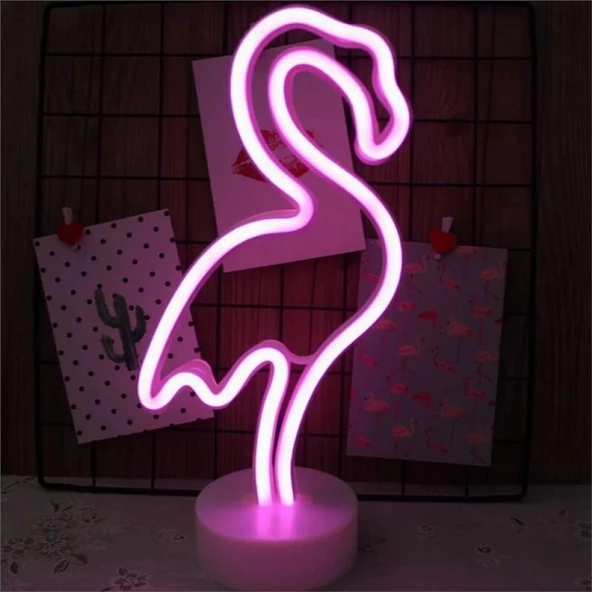 Neon Işıklı Dekoratif Flamingo Masa Gece Lambası  - 3