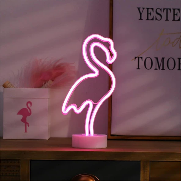 Neon Işıklı Dekoratif Flamingo Masa Gece Lambası  - 2
