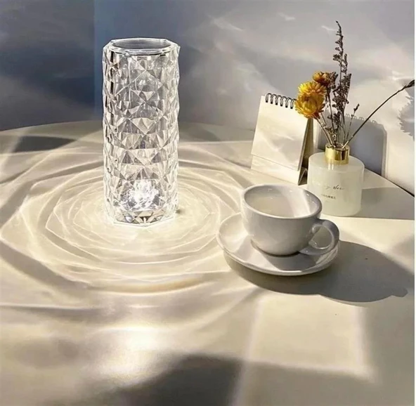 Şarjlı Dokunmatik LED Kristal Diamond Elmas Ambiyans Romantik Gül Masa Lambası 3 Renkli - 3