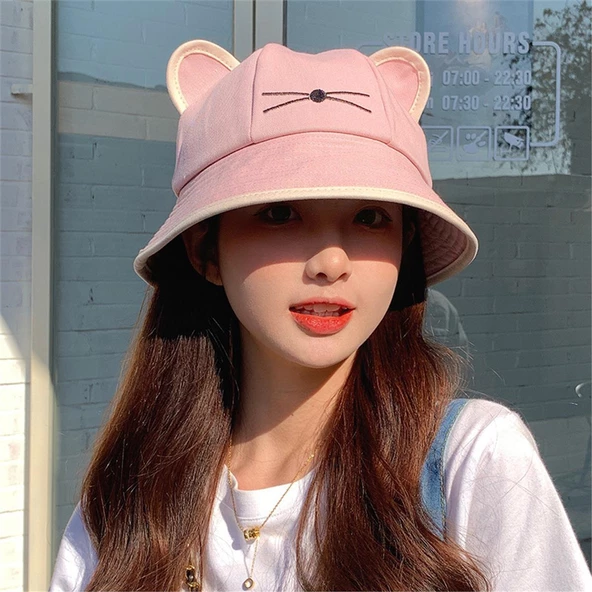 Sevimli Kedi Kova Şapka Pembe - 2
