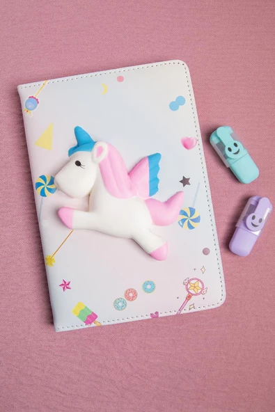 Sevimli Unicorn Atı Squishy Yumuşak Dokulu Çizgili Defter