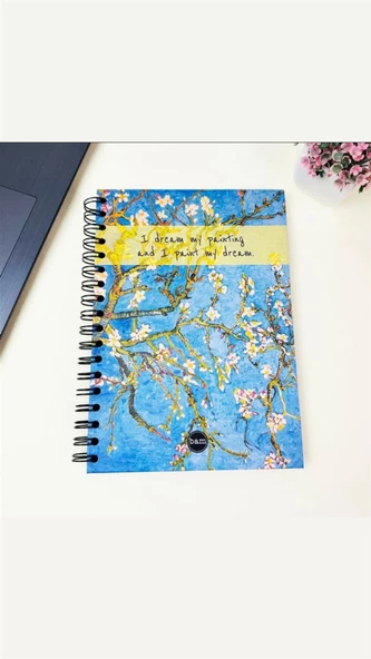 Badem Çiçeği Tasarımlı 23x16Cm Siyah Yaprak Sketch Book - Eskiz Defteri - 3