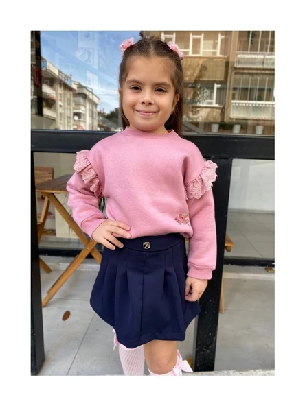 Lacivert Renk Önü Pileli Şort Etek - 2