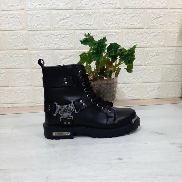 Conteyner 536 Siyah Fermuarlı Bağacaklı Erkek Motorcu Bot - 9