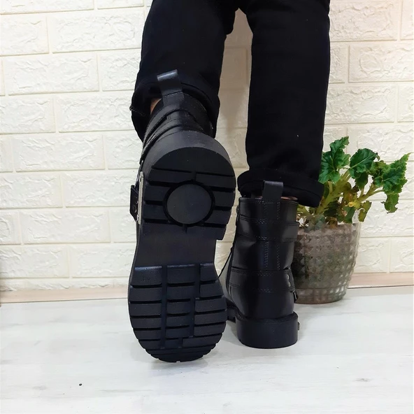 Conteyner 536 Siyah Fermuarlı Bağacaklı Erkek Motorcu Bot - 6