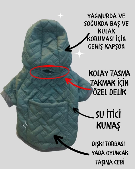 Green Comfy Köpek Montu, Köpek Ceketi, Köpek Dış Giyim - 7