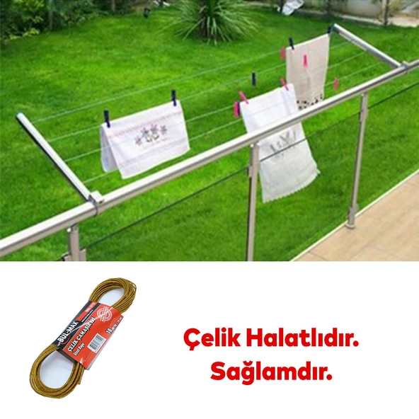 Balkon Çamaşır Kurutma Halat Halatı BMX-3712 Kupeşte Asma Çelik Çamaşır İpi 10 Metre - 3