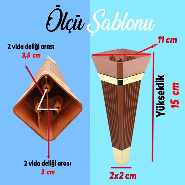 Alcazar 6'lı Set Mobilya Tv Ünitesi Koltuk Kanepe Destek Ayağı 15 Cm Ceviz Ayakları M8 Civatalı - 2