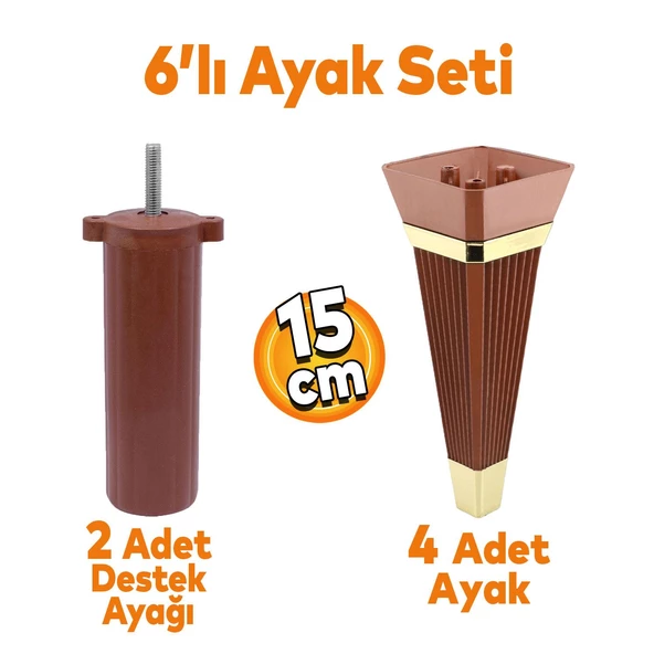 Alcazar 6'lı Set Mobilya Tv Ünitesi Koltuk Kanepe Destek Ayağı 15 Cm Ceviz Ayakları M8 Civatalı