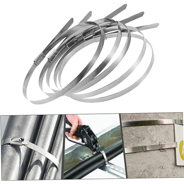 Cırt Kelepçe Metal Paslanmaz Çelik Kablo Zip Bağı Çok Amaçlı Bağlama 4.6x200 10 Adet - 5