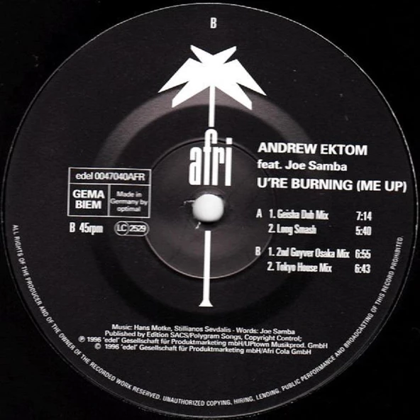 Andrew Ektom Feat. Joe Samba* – U 'Re Burning (Me Up) - House Vinly Plak alithestereo