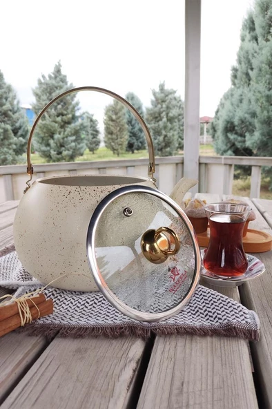 Digithome Granit Kamp ve Mutfak Çay Bitki Çayı Demliği 3,5 Lt Bej - 152.2.07.042 C1-1-281 - 4