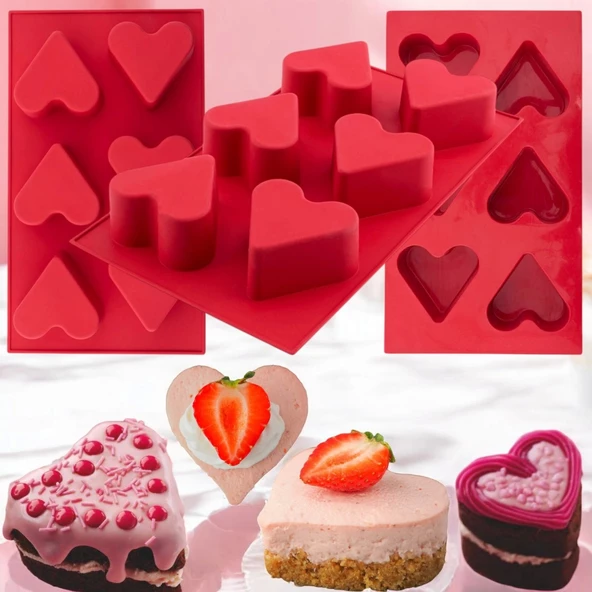 Silikon 6'lı Kalp Kek ve Kurabiye Kalıbı - 2