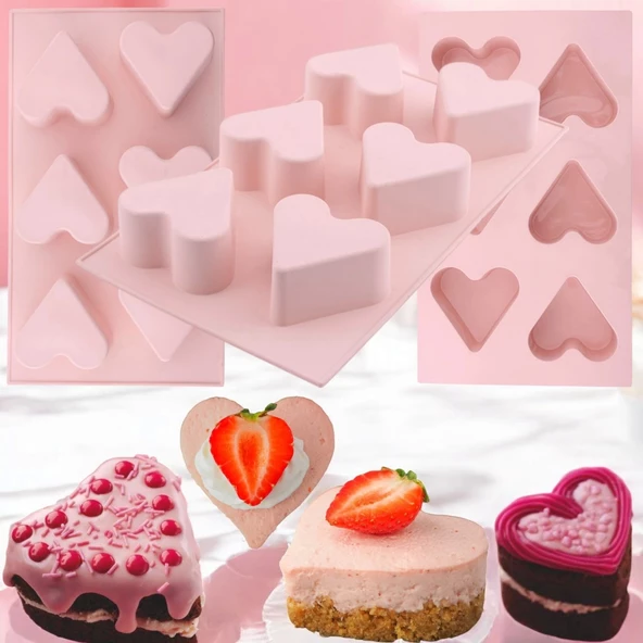 Silikon 6'lı Kalp Kek ve Kurabiye Kalıbı - 3