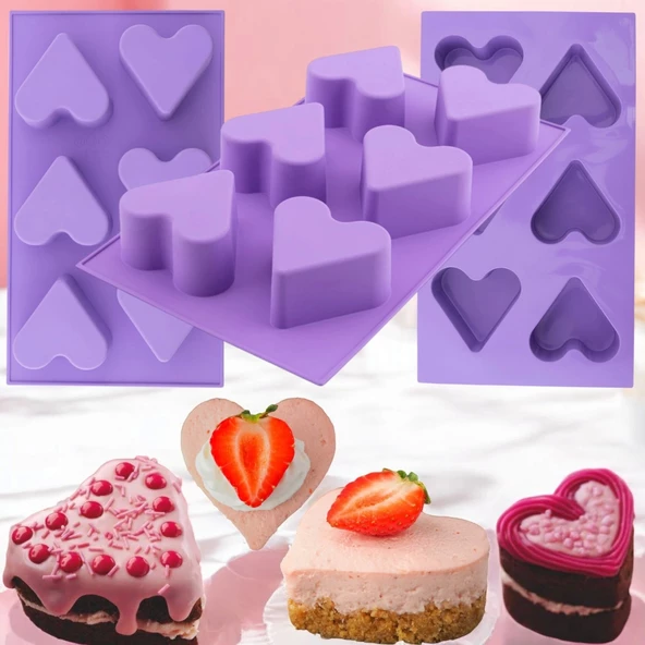 Silikon 6'lı Kalp Kek ve Kurabiye Kalıbı