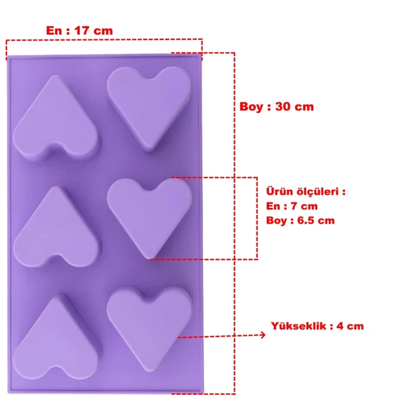 Silikon 6'lı Kalp Kek ve Kurabiye Kalıbı - 5