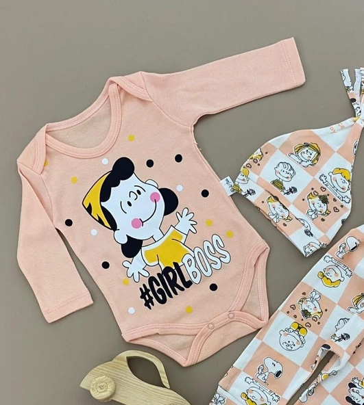 Penye Kukuleta Şapkalı Badili 3lü Bebek Takımı Mnk0371 - Resim 3
