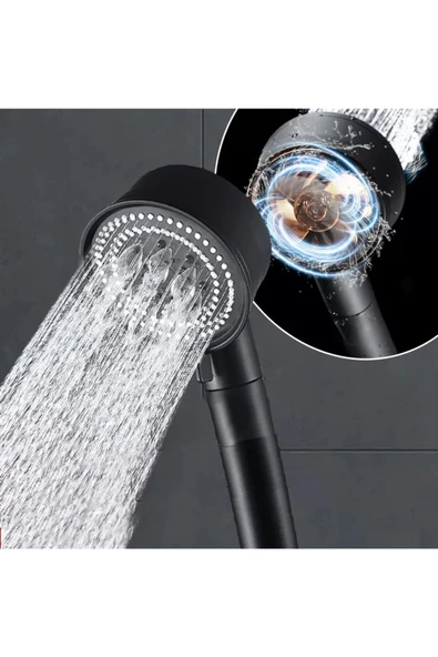 Turbo Siyah Duş Başlığı Stop Tuşlu 150 Cm uSiyah Duş Hortumu Siyah Turbo Hortum - 4