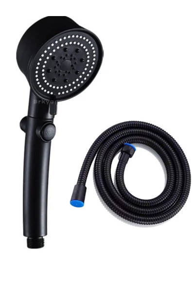 Turbo Siyah Duş Başlığı Stop Tuşlu 150 Cm uSiyah Duş Hortumu Siyah Turbo Hortum - 2