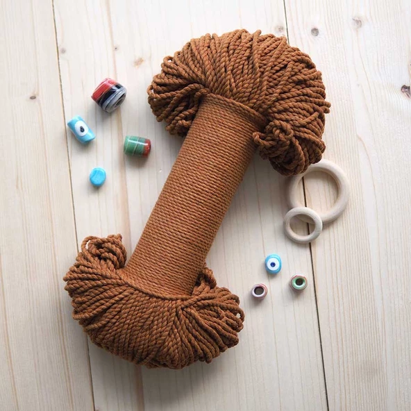 3mm // 2 Büküm // Pamuk Halat İp / KARAMEL ürün görseli 1