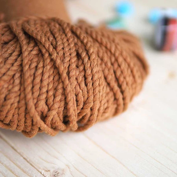 3mm // 2 Büküm // Pamuk Halat İp / KARAMEL - Resim 2