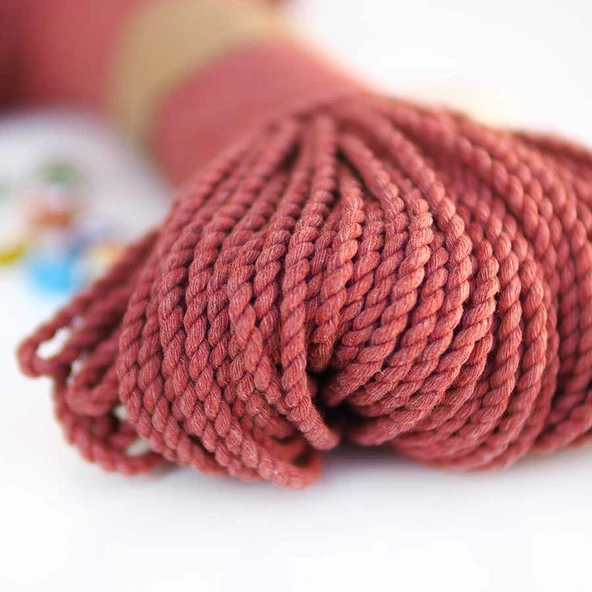 3mm // 2 Büküm // Pamuk Halat İp // KİREMİT - Resim 2