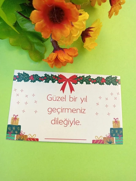 30 Adet Lux Kalın Kuşe Yılbaşı Tebrik Kartı - Mutlu Yıllar - Paketleme Kartı 8x5cm (M11) - 2