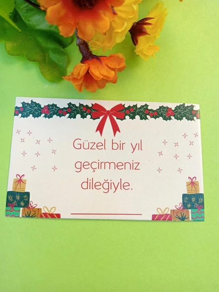 30 Adet Lux Kalın Kuşe Yılbaşı Tebrik Kartı - Mutlu Yıllar - Paketleme Kartı 8x5cm (M11) - 1