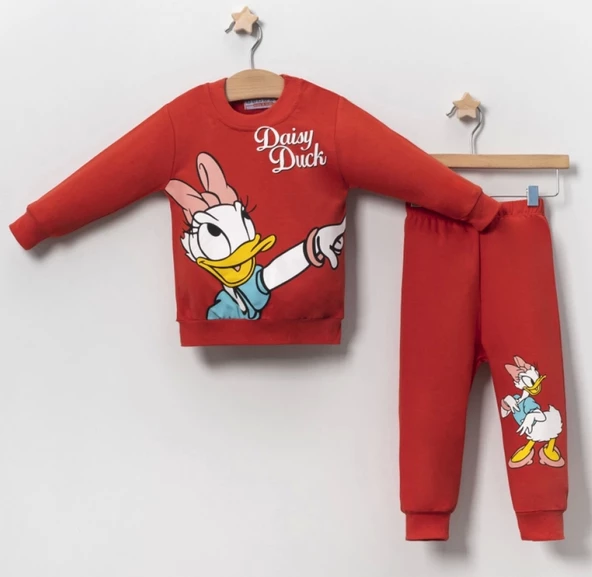 Kız Bebek Daisy Duck Baskılı 3 İplik Şardonsuz Mevsimlik Sweat ve Eşofman Alt Üst Takım - 2