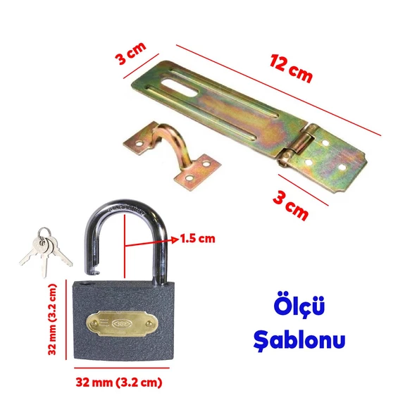 Sandık Kutu Askısı 30 Luk Menteşeli Kilit Aparatı Tosba Kilit 32 mm Asma Kilit 2'li Set - 2