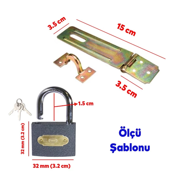 Sandık Kutu Askısı 35 Luk Menteşeli Kilit Aparatı Tosba Kilit 32 mm Asma Kilit 2'li Set - 2