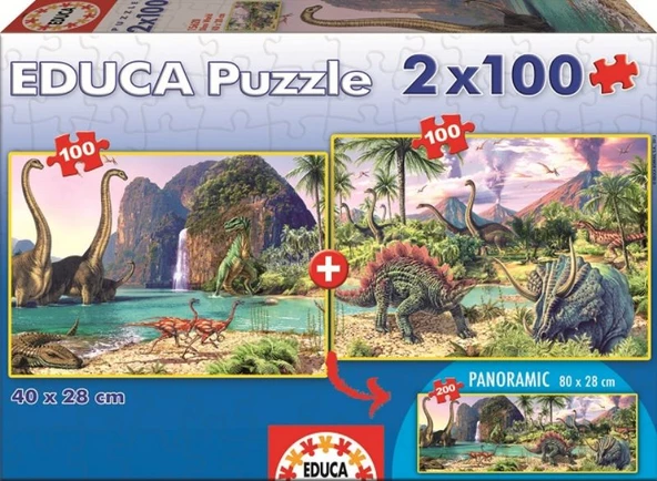 Educa Karton Junior Puzzle 2x100 Parça Dinozor Dünyası