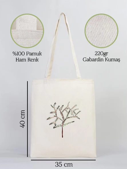 Gedene Zeytin Ağacı Baskılı Doğal Gabardin Bez Çanta - GDN20234001 - 3