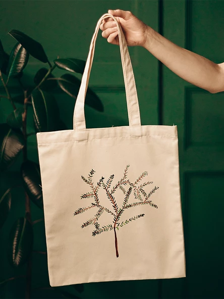 Gedene Zeytin Ağacı Baskılı Doğal Gabardin Bez Çanta - GDN20234001 - 5