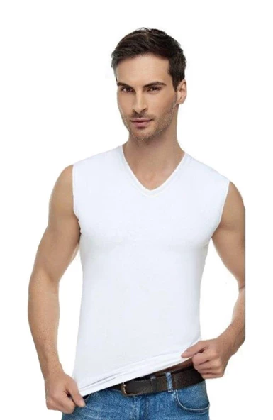 TUTKU ELİT 1305 ERKEK ELASTAN V YAKA SIFIR KOL ATLET 12 ADET - Resim 2