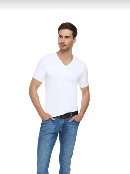TUTKU ELİT 1303 ERKEK ELASTAN V YAKA ATLET 12 ADET - Resim 2
