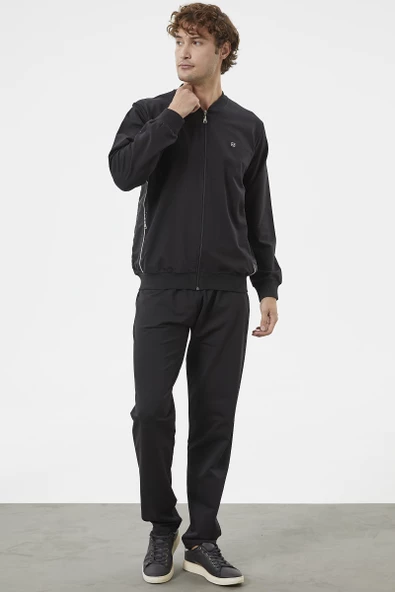 Fermuar Detaylı Çift Renk  Eşofman Takım - Siyah - Resim 2