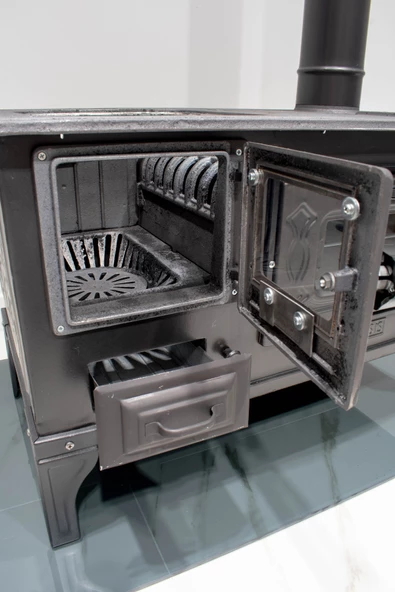 CAM KAPAK TAKMA AYAK DÖKÜM ESTETiK KUZİNE SOBA KÖMÜR ODUN SOBASI - 5