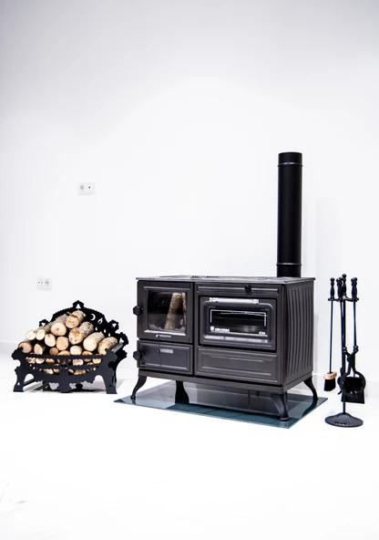 BÜYÜK CAMLI ŞÖMİNE GÖRÜNÜMLÜ ODUN KÖMÜR KUZİNESİ - 2