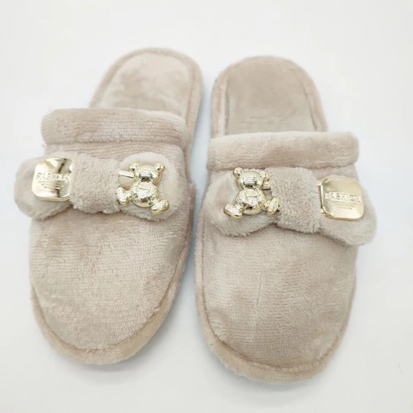 Ayıcık Papyonlu Model Kadın Terlik Krem Renk - 4