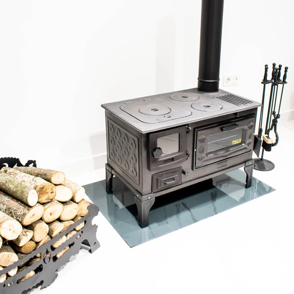 Cam Kapak Takma Ayak Döküm Estetik Kuzine Soba Kömür Odun Sobası - 4