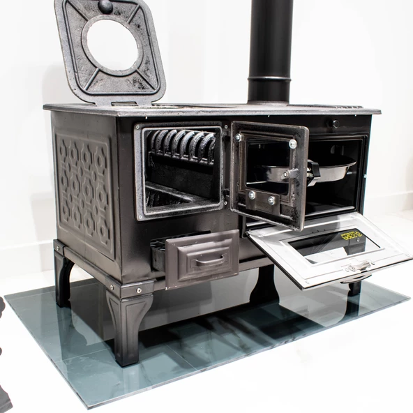 Cam Kapak Takma Ayak Döküm Estetik Kuzine Soba Kömür Odun Sobası - 5