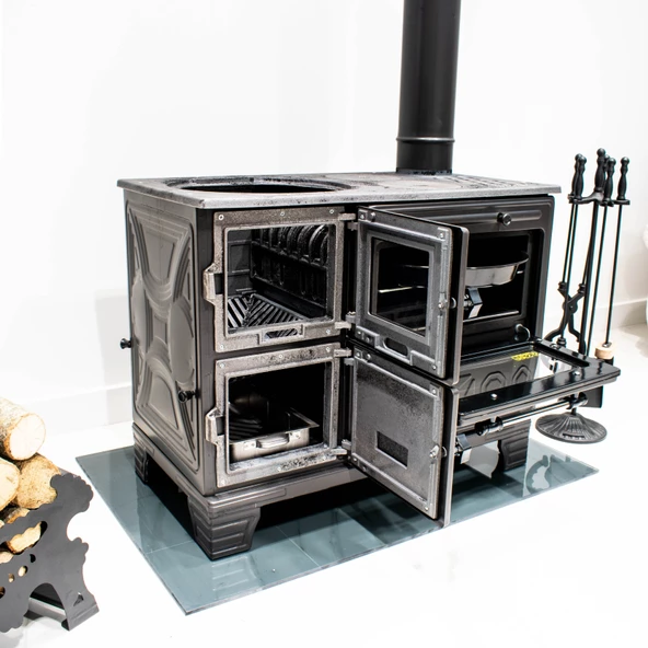 VAV Lüks Döküm Camlı Siyah Mat Emaye Kuzine 0101 - 5