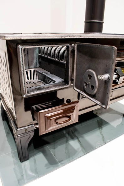 TAKMA AYAK DÖKÜM ESTETiK KUZİNE KÖMÜR ODUN SOBASI MODERN RENK KOYU KAHVE - 5