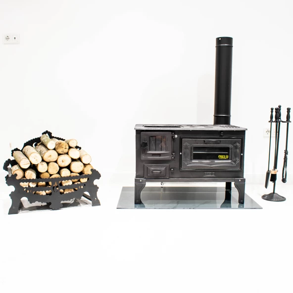 Cam Kapak Takma Ayak Döküm Estetik Kuzine Soba Kömür Odun Sobası - 2